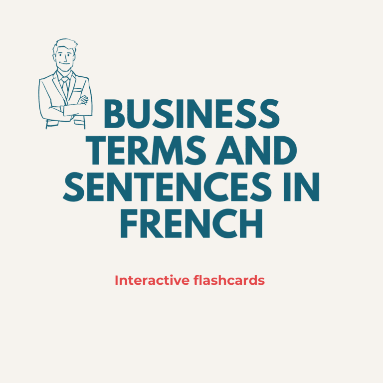Business terms and sentences in French cover art for Quizlet French class ©2025 - the Ways to French