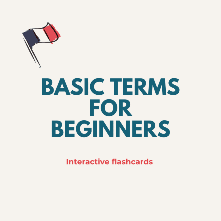 Basic French Terms for beginners cover art for Quizlet French class ©2025 - the Ways to French